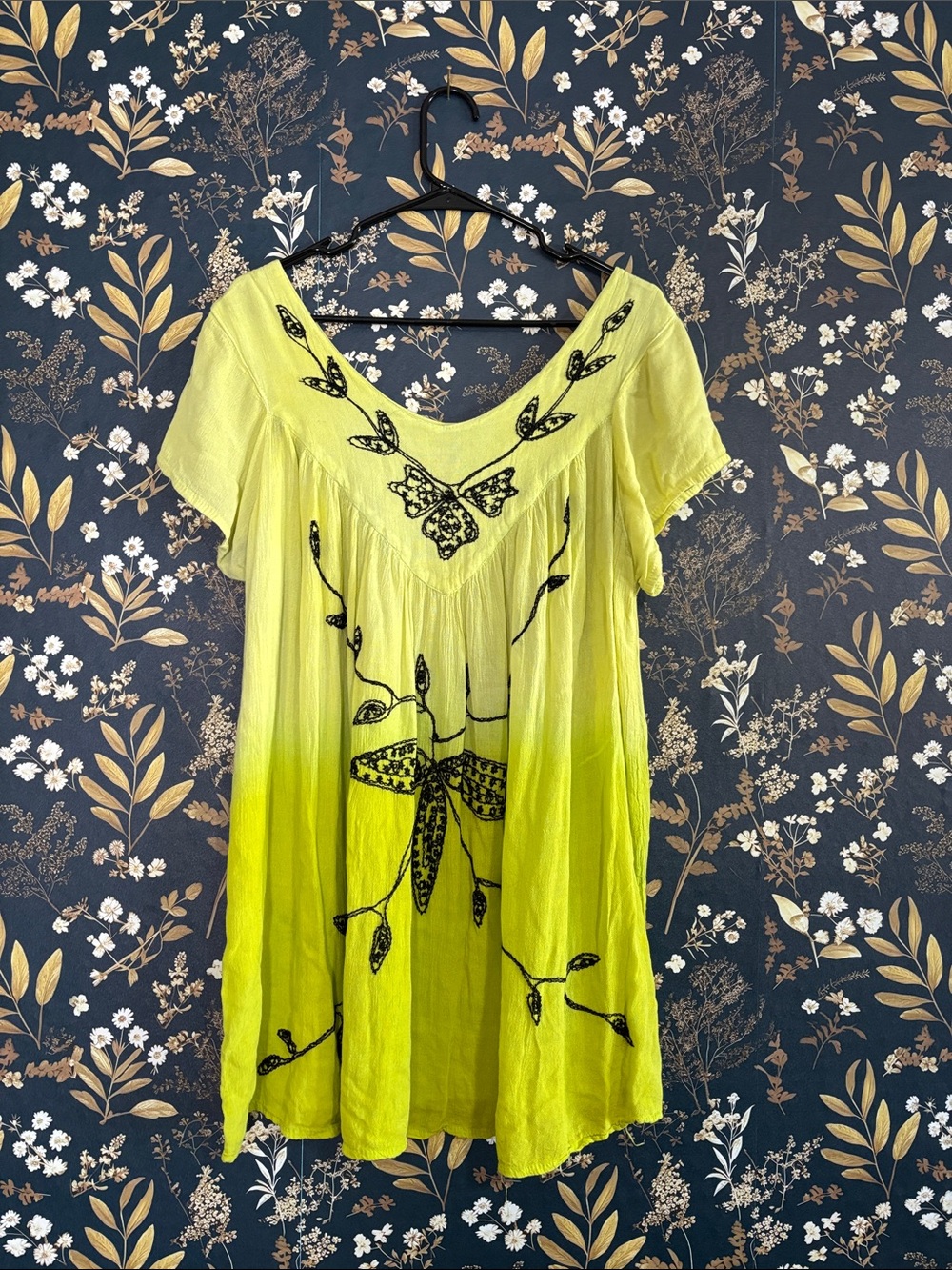 Sunflower Women’s Lime Green Embroidered Flutter Sleeve Top Free Size